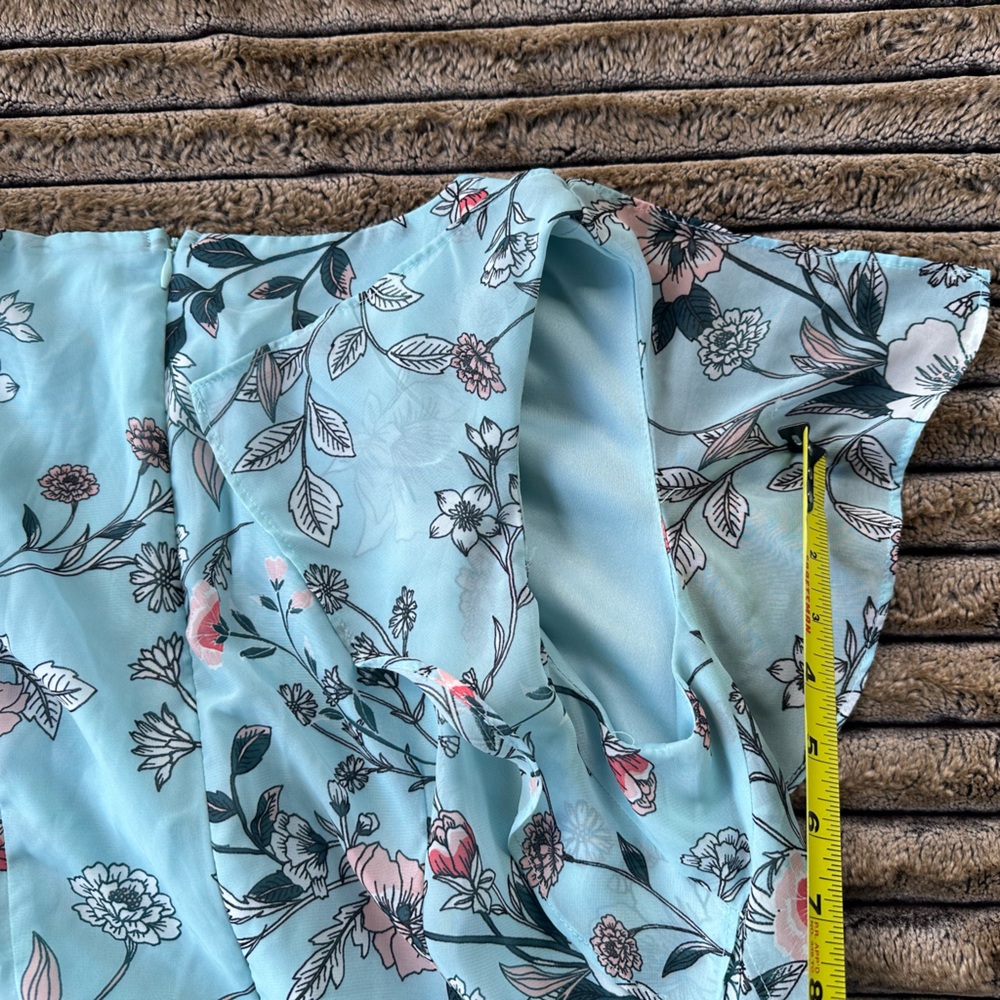 Floral Ruffle Midi Dress - Light Blue - Picture 9 of 11
